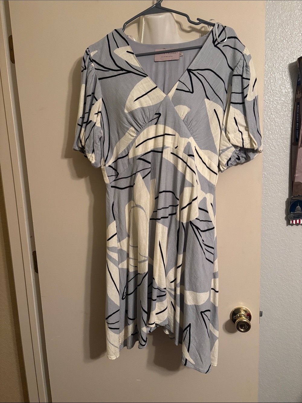 Light Blue Floral-Print V-Neck Mini Dress